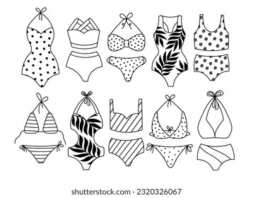 Lovely swimsuit for women. Simple doodle clipart. All objects are repainted.