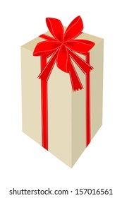 Lovely Tall Gift Box with Red Ribbon and Bow, A Perfect Gift or Present for Someone Special. 