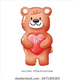 a lovely teddy bear with love letter on red heart ,valentine element for card decoration.