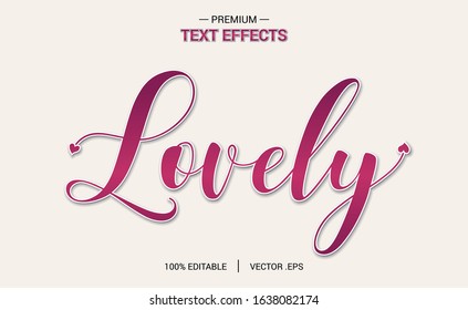 Lovely Text Effect Vectors, Set Elegant Pink Purple Abstract Valentine Text Effect, Lovely Text Style Editable Font Effect 