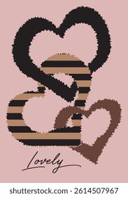 Lovely, three hearts drawn. Vector illustration design for slogan tee, t shirt, fashion print, poster, sticker, card and other uses
