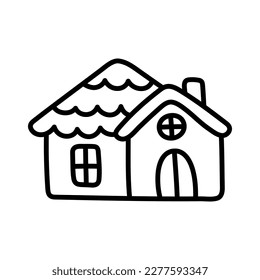 A lovely traditional country house. Simple linear illustration in childish hand drawn style. Doodle element for the design of children's products, clothes, greeting cards.