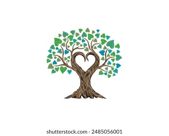 árbol precioso con hojas de corazón verde Ilustraciones vectoriales