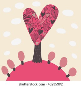 Lovely tree, valentines day card