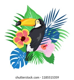 lovely tropical leave with parrot bird