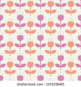 Lovely tulip flower shape seamless pattern. Delicate colorful abstract surface. Botanical vector illustration.