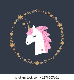 Lovely unicorn, baby stylish illustration, unique print for posters, cards, mugs, clothes and stationery