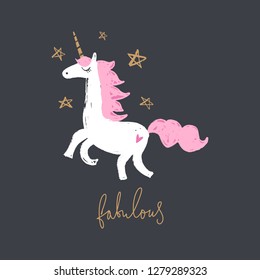 Lovely unicorn, baby stylish illustration, unique print for posters, cards, mugs, clothes and stationery