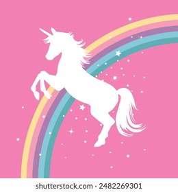 Lovely Unicorn Silhouette with Rainbow and Stars