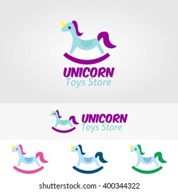 lovely unicorn toy shop logo design template. vector illustration. Flat style