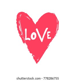Lovely Valentines day gift card with heart and lettering love. Calligraphy, hand drawn design elements for print, poster, invitation, party decoration. Vector.