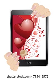 Lovely Valentines day greetings with red heart on digital display.