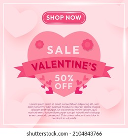 Lovely Valentines Day Sale 50% Off Vector Design great to be used as a sale banner relating to valentine’s day