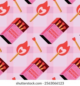 Lovely Valentine's Day seamless pattern in pink and red, inspired by the theme 'Perfect Match,' with a light background.