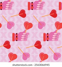 Lovely Valentine's Day seamless pattern in pink and red, inspired by the theme 'Sweet Love,' with a light background.