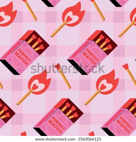 Lovely Valentine's Day seamless pattern in pink and red, inspired by the theme 'Perfect Match,' with a light background.