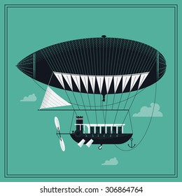 Lovely vector airship illustration | Fairytale dirigible floating in the sky stylish decorative design element. Ideal for graphic and motion design, posters and wall art