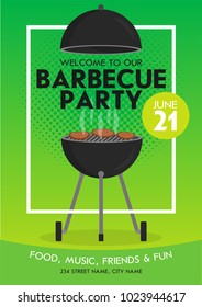 Lovely vector barbecue party invitation design template set. Trendy BBQ cookout poster design with classic charcoal grill and sample text