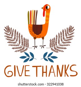 Lovely vector card or poster for Happy Thanksgiving with cute Turkey. - stock vector

