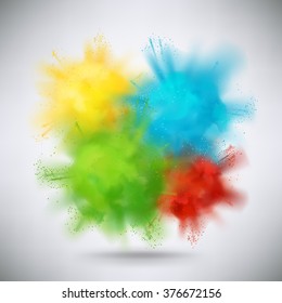 Lovely vector color paint powder cloud abstract background. Blue, red, yellow and green Holi powder abstract decorative cloud