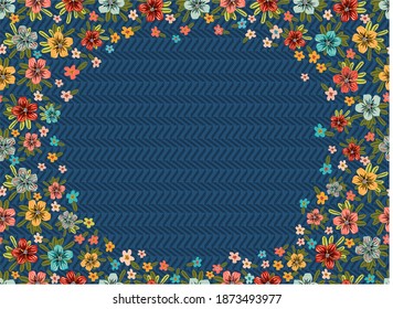 
Lovely vector frame pattern with tropical flowers and leaves. Botanical background for beautiful fabrics. Digtle illustration with floral designs