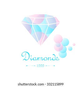 Lovely vector icon, emblem, design element, logotypes set. Beautiful white diamonds shapes on blue bubble background. Jewelry store emblem. 