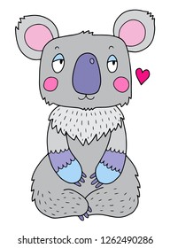 Lovely vector illustration of the super cute koala bear, who is in love. Nice mascot of a character for valentines day or for products for children.
