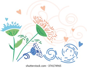Lovely vector illustration with sweet flowers, leafs in awesome colors. Gentle wedding invitation in vector. 