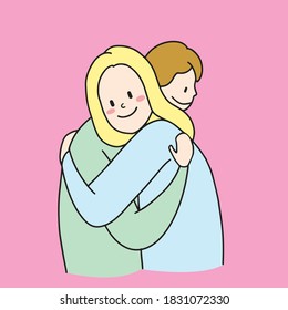 Lovely vector illustrator people hug each other.