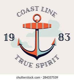 Lovely vector old anchor label with sample text | Four colored minimalistic nautical insignia 