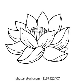 Lovely vector outline illustration of the lotus water lily. Perfect for the coloring book or page for kids and adult or as a deco for yoga studio.