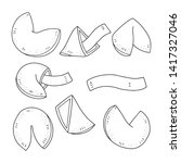 Lovely vector outline illustration of the set of the chinese fortune cookies. Perfect for coloring book or page.