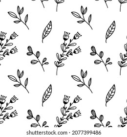 Lovely vector pattern with leaves and flowers. Floral seamless background. Illustration for invitations, wrapping papers or gift cards.