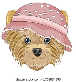 Lovely vector puppy, dog in hat. Picture in hand drawn cartoon style, for t-shirt wear fashion print design, greeting card, postcard. party invitation.
