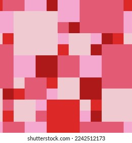 Lovely vector red monochromic seamless pattern made of squares of different sizes and different shades of red and pink