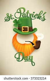 Lovely vector Saint Patrick Day poster template with abstract leprechaun items and lettering. St. Patrick's Day concept layout. Ideal for cards, banners and flyers