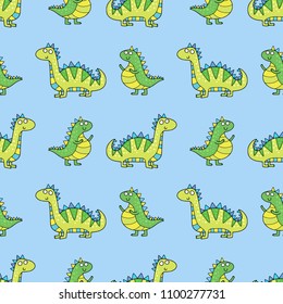 Lovely vector seamless pattern with cute dinosaurs.