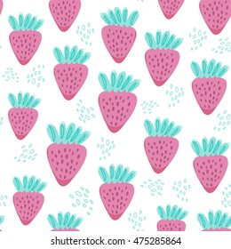Lovely vector seamless pattern of strawberries in cute color palette 