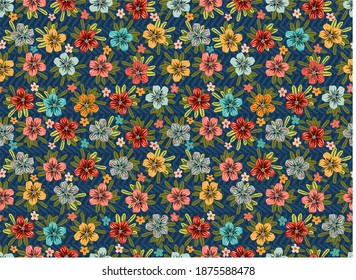 
Lovely vector seamless pattern with tropical flowers and leaves. Botanical background for beautiful fabrics. Digtle illustration with floral designs