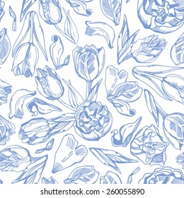 Lovely vector seamless pattern of tulips.
