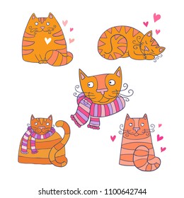 Lovely vector set of cute and funny red cats