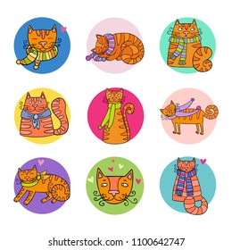 Lovely vector set of cute and funny red cats