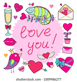 Lovely vector set of cute valentine's day illustration. 
