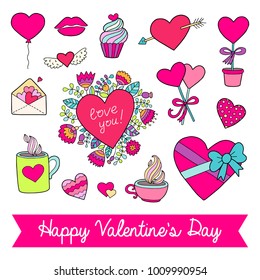 Lovely vector set of cute valentine's day illustration. 