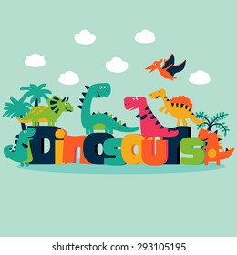 Lovely vector set with funny dinosaurs