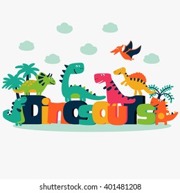 Lovely vector set with funny dinosaurs on white background
