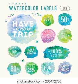 lovely vector set of watercolor shopping icons in eps 