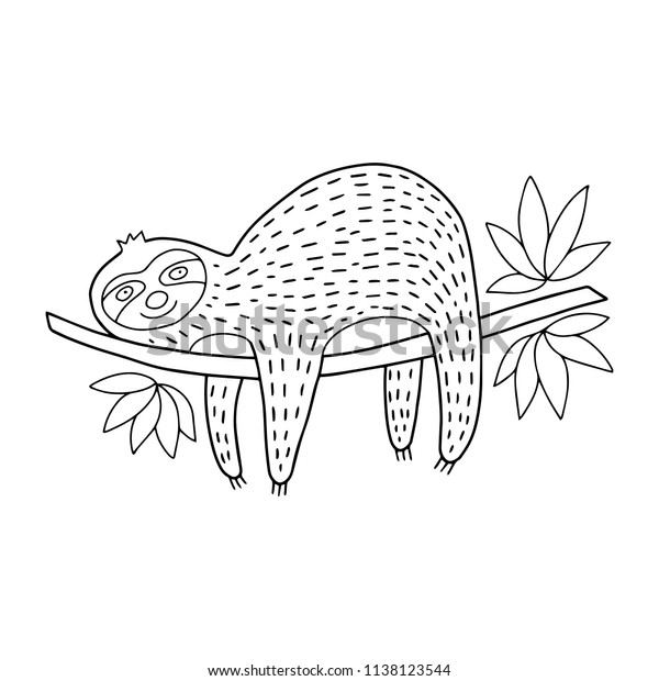 Lovely Vector Sloth Illustration Coloring Page Stock Vector (Royalty ...