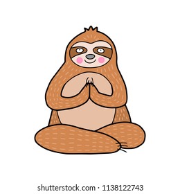 Lovely vector sloth in yoga pose illustration. 