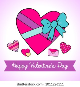 Lovely vector Valentine's Day card. Cute doodle illustration. Heart gift. 